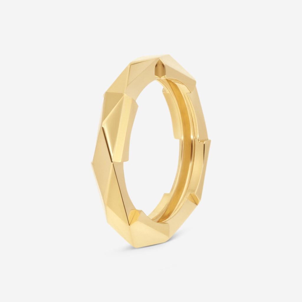 Gucci Gucci Link to Love 18K Yellow Gold Studded Band Ring YBC662177001008