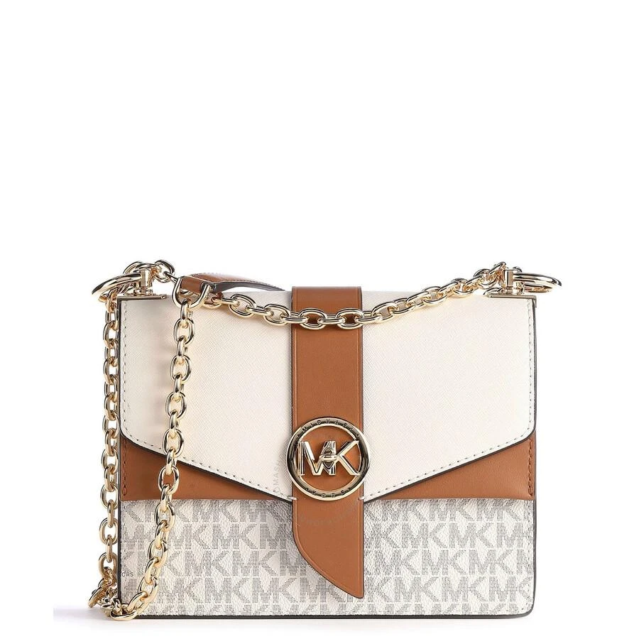 Michael Kors Ladies Greenwich Small Presbyopia Crossbody Bag - White/Acorn Brown 1