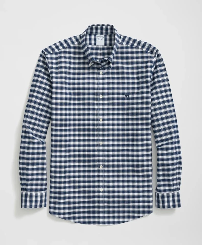 Brooks Brothers Stretch Cotton Non-Iron Oxford Polo Button Down Collar, Outline Check Shirt 1
