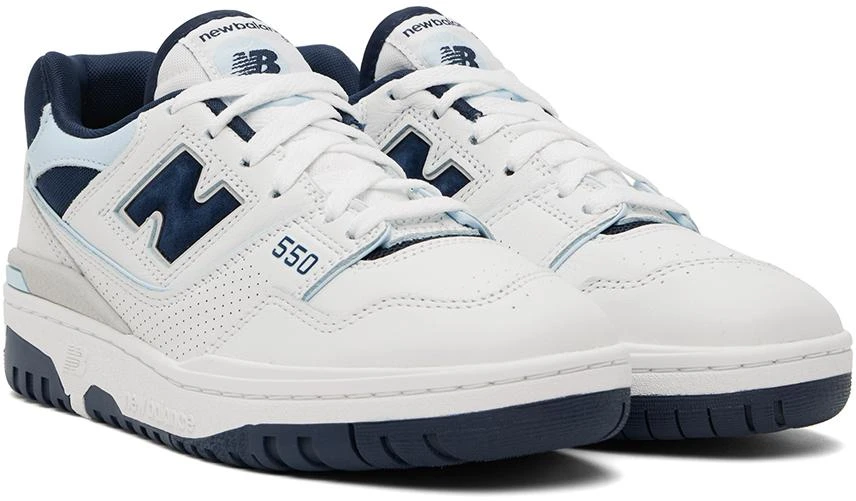 New Balance White & Navy 550 Sneakers 4