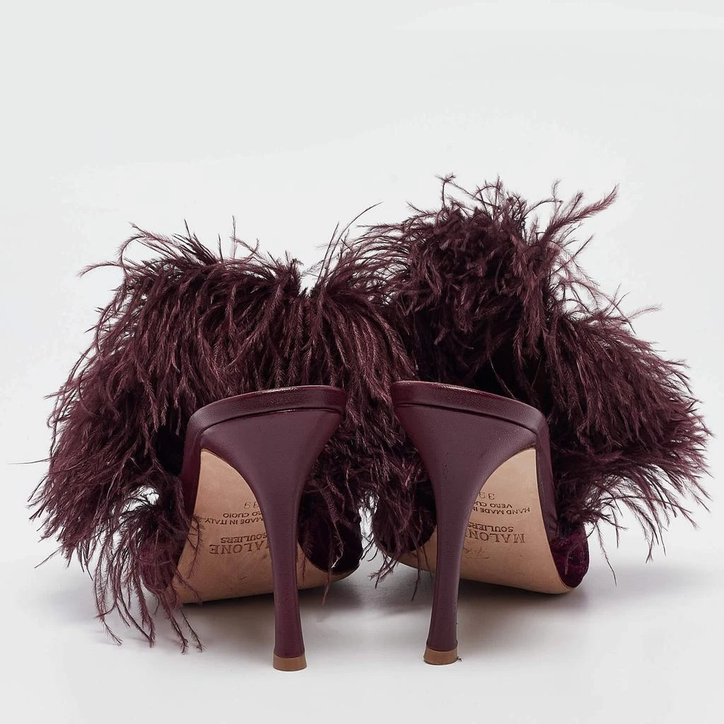Malone Souliers Malone Souliers Burgundy Velvet and Feather Slide Sandals Size 39 5