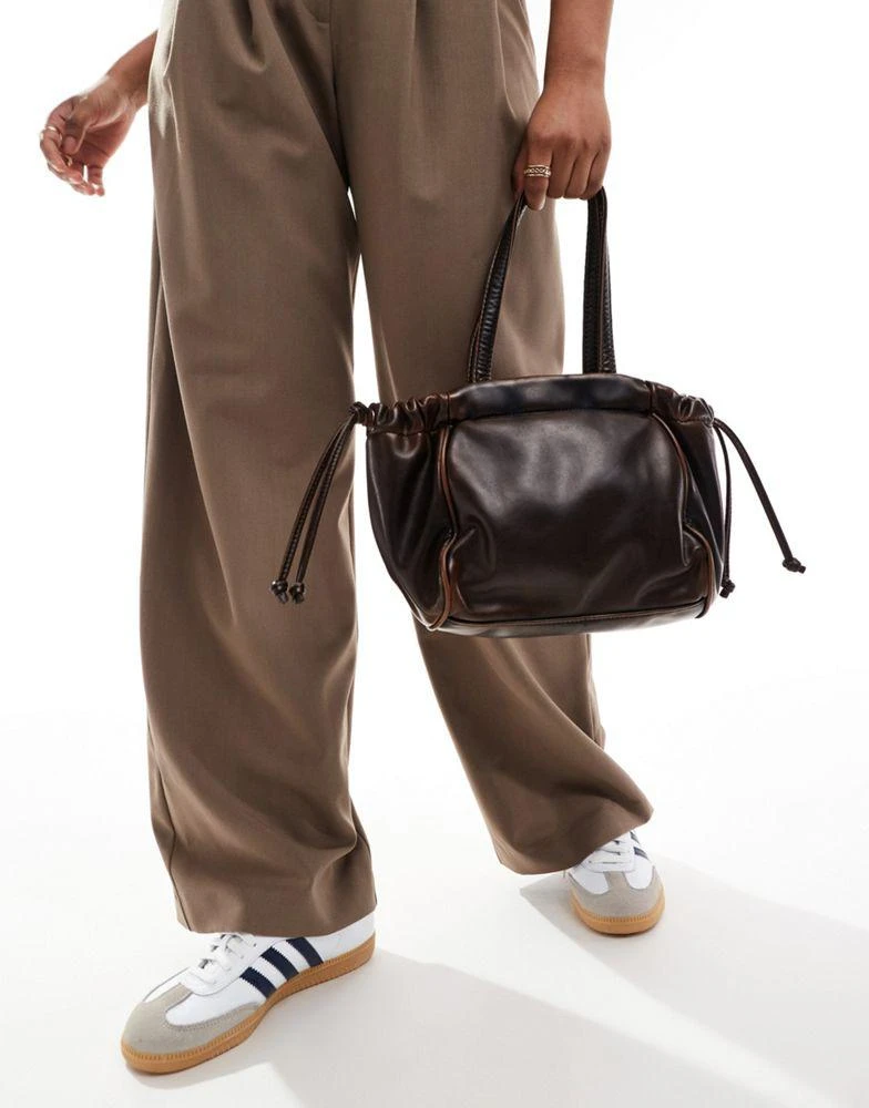 ASOS ASOS DESIGN tote bag with drawstring closure in washed brown 4