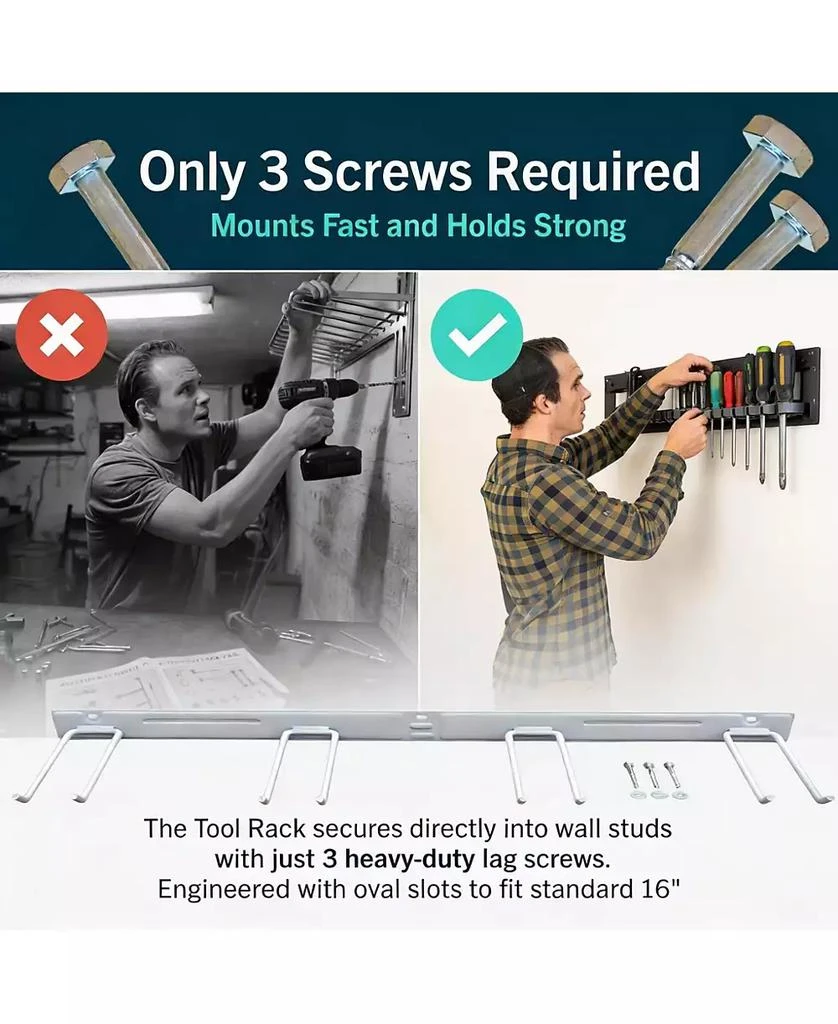 YIGII Wall-Mounted Garden Tool Rack - 4 Hooks, Heavy-Duty Steel, 250lb Capacity 4