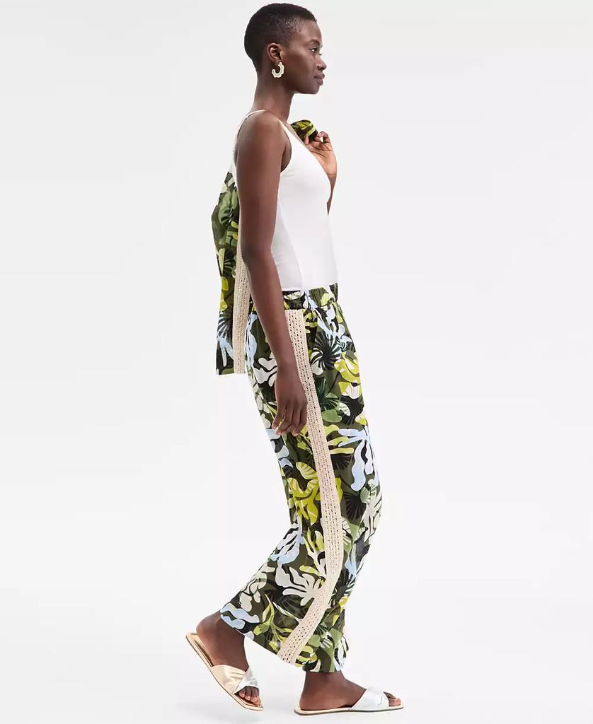 On 34th Women's Leaf-Print Crochet-Trim Wide-Leg Pants, Exclusively at Macy's