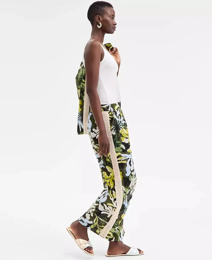 On 34th Women's Leaf-Print Crochet-Trim Wide-Leg Pants, Exclusively at Macy's 2