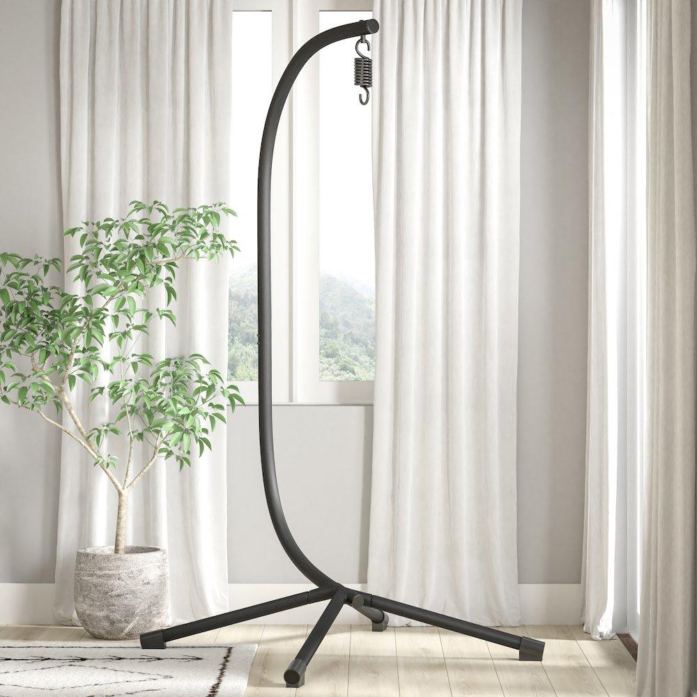 Flash Furniture Heavy Duty Hanging Hammock Chair C-Stand with Steel Offset Hardware, Black