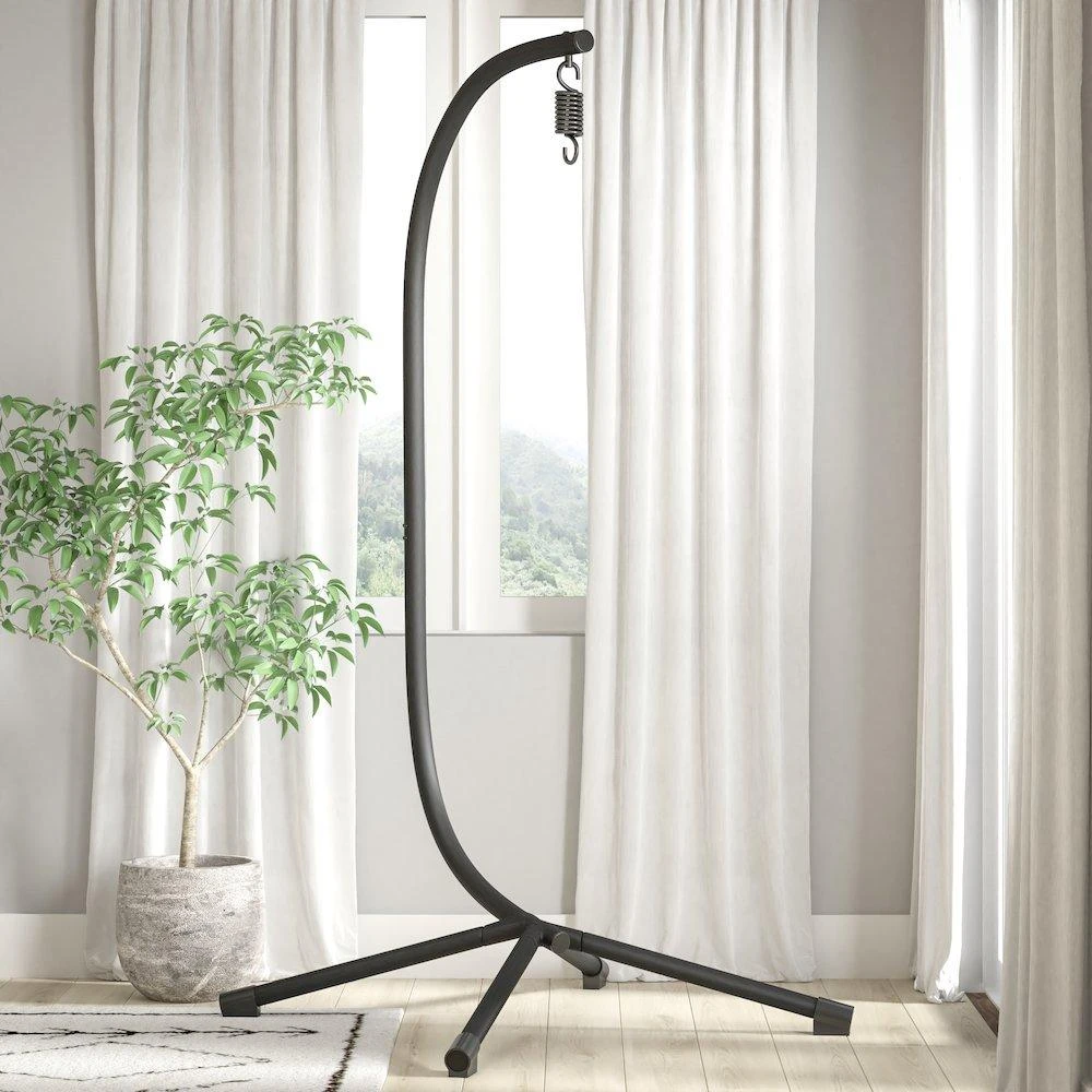 Flash Furniture Heavy Duty Hanging Hammock Chair C-Stand with Steel Offset Hardware, Black 2