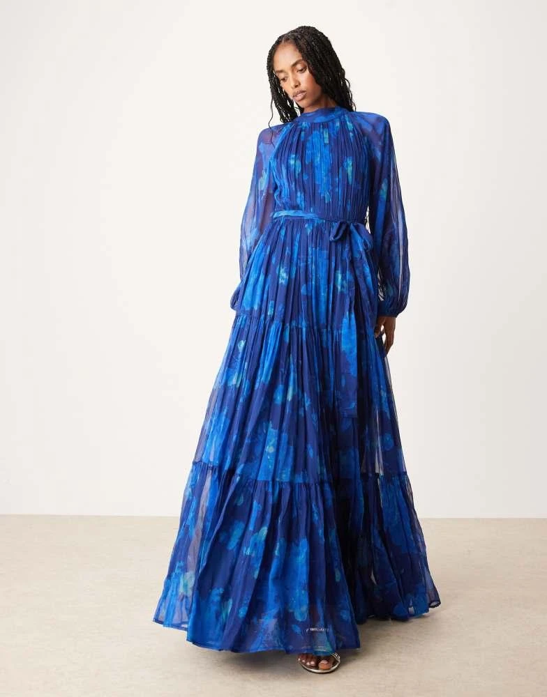 Lace & Beads Lace & Beads chiffon balloon sleeve maxi dress in cobalt 4