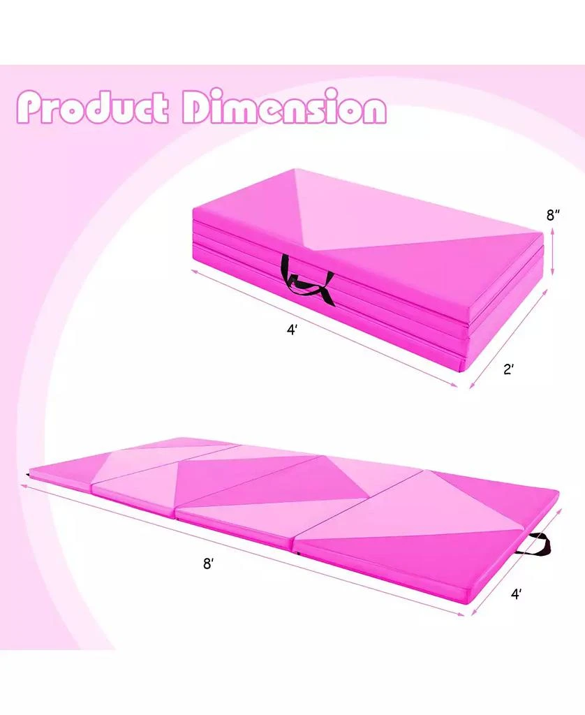 GOUUN 8 Feet PU Leather Folding Gymnastics Mat with Hook and Loop Fasteners-Pink 3