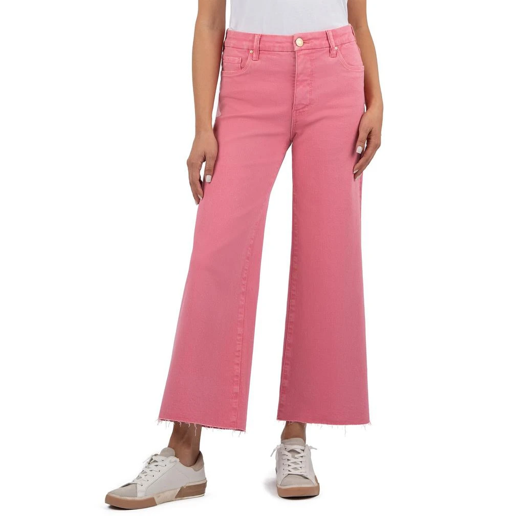KUT from the Kloth Meg High-Rise Fab Ab Wide Leg Raw Hem in Rouge 1