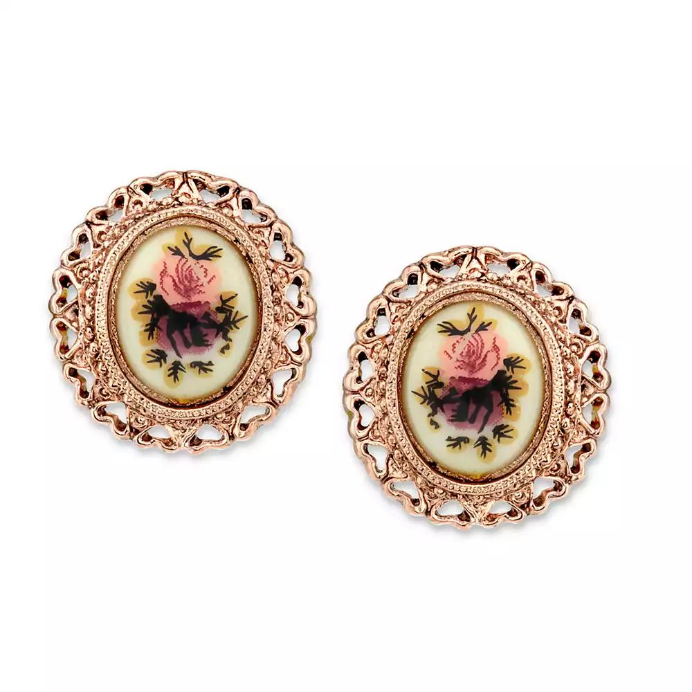 2028 Rose Gold-Tone Purple Flower Button Earrings