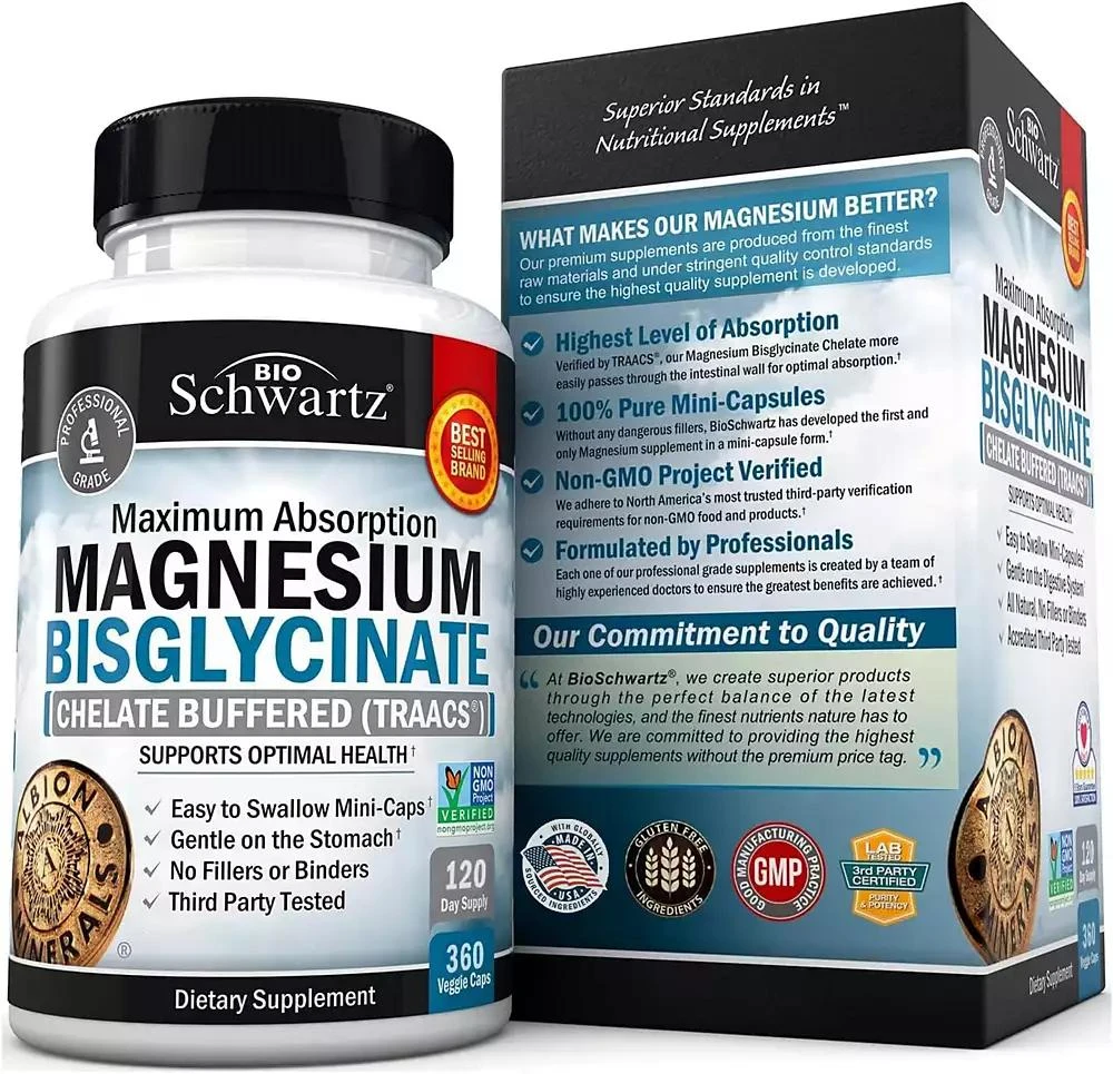 BioSchwartz Magnesium Bisglycinate | Healthy Energy Muscle Bone 
Joint Support | Non-GMO Project Verified|360ct