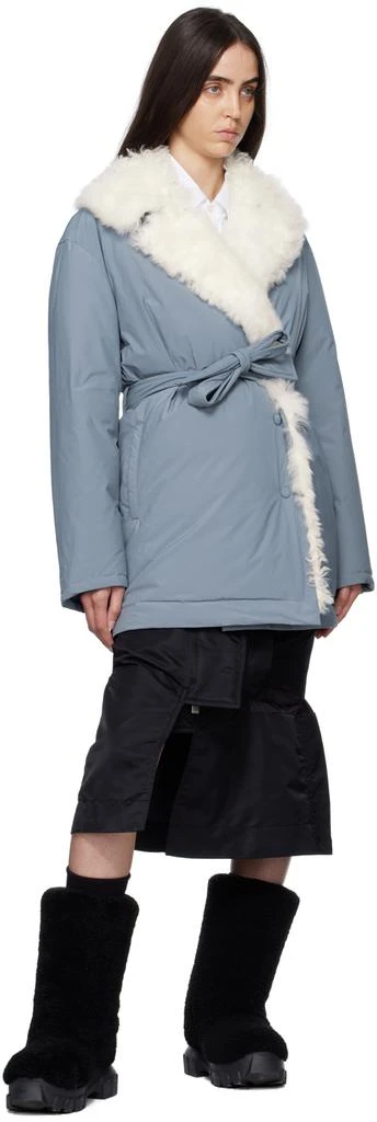 Yves Salomon SSENSE Exclusive Blue Single-Breasted Shearling Down Coat 4