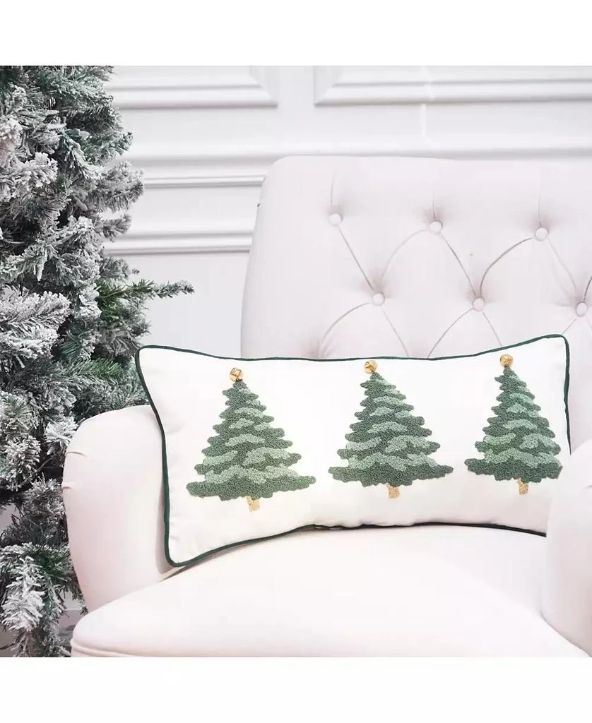 C&F Home Flocked Evergreen Trees Embellished Christmas Accent Pillow 12" x 24" 3