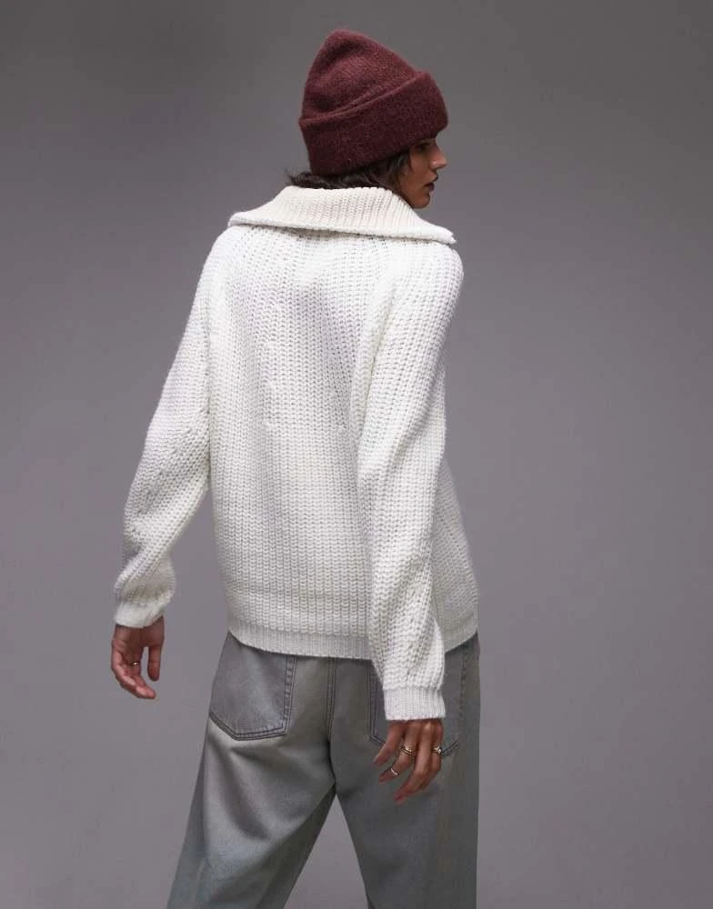Topshop Topshop knitted quarter zip collar jumper in cream 3