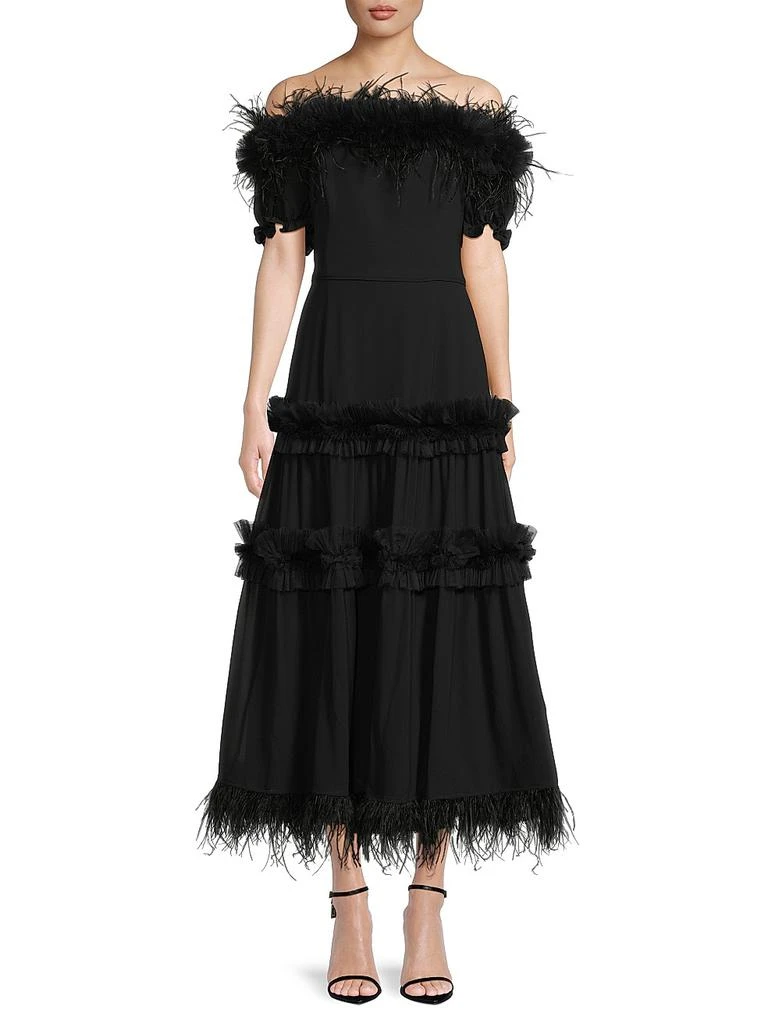 sachin and babi light blue dress Shani Off-the-Shoulder Feather-Trim Maxi Dress - Dresses & Skirts - Free  Shipping
