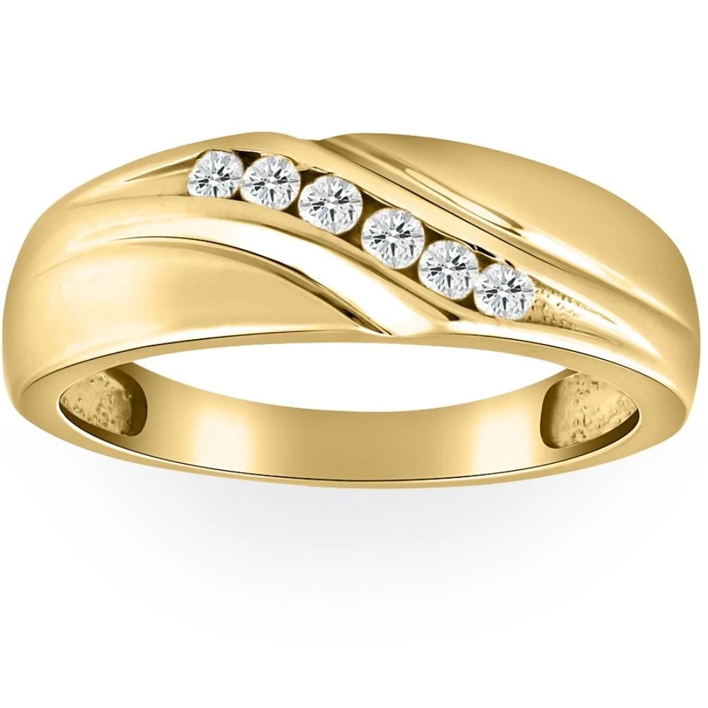 Pompeii3 Mens 14K Yellow Gold 1/4ct Diamond Wedding Ring Band 1