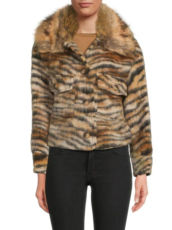 La Fiorentina Faux Fur Trim Animal Print Jacket 1