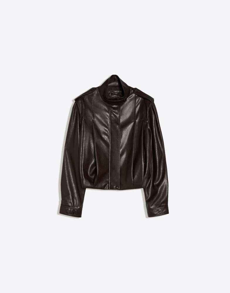 Bershka Bershka Pleated leather effect jacket in brown - Jackets