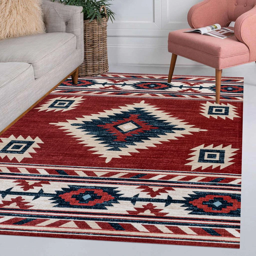 JONATHAN Y Serape Medallion Southwestern Red/Navy/Cream Area Rug 4