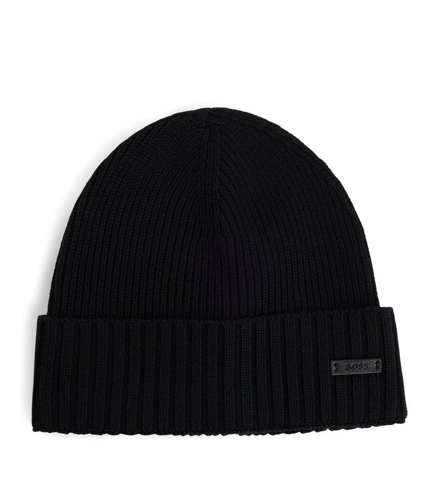 Hugo Boss Virgin Wool Logo-Badge Beanie