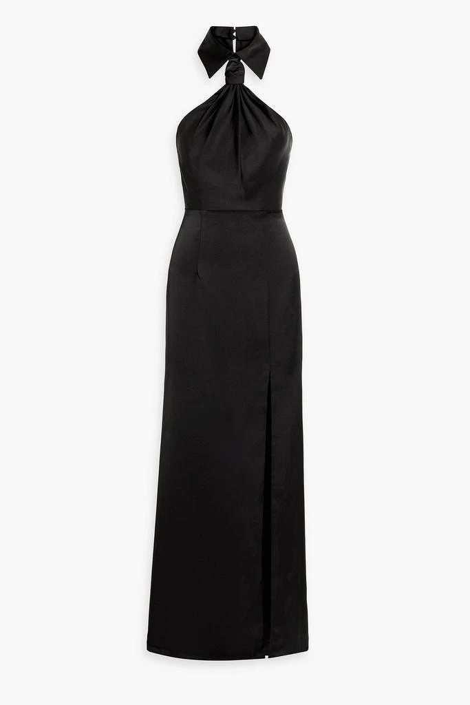 HALSTON Gemi knotted satin-crepe halterneck gown 1