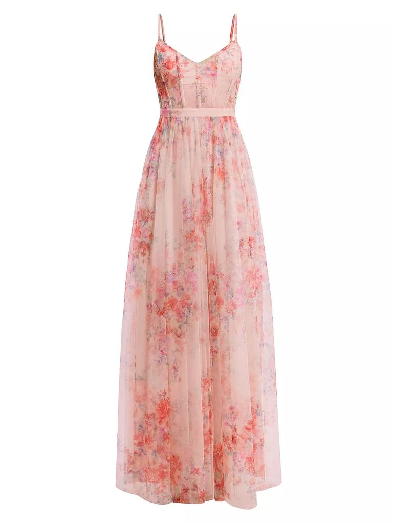 BCBG Floral Tulle Sleeveless Gown 1