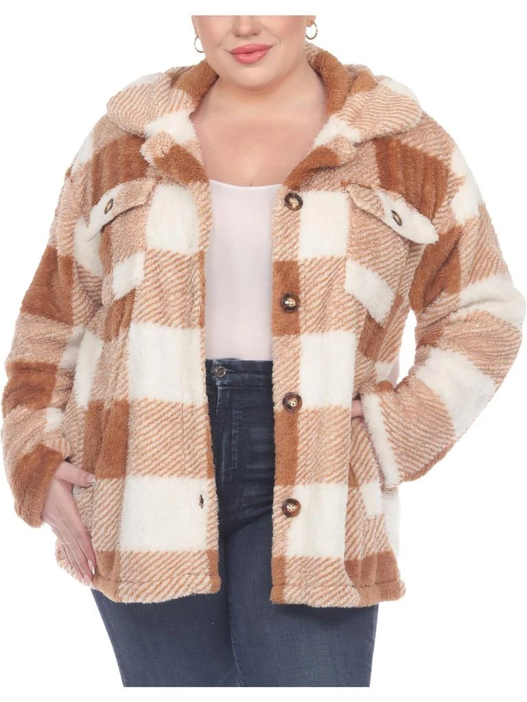 White Mark Plus Womens Shacket Faux Fur Shirt Jacket 1