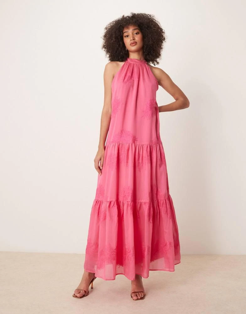 Finding Friday Textured halterneck tiered maxi dress in hot pink  On Sale  Now with Up to 50% Off | Discover Exclusive Deals & Savings at BeyondStyle   Authentic Finding Friday Home|women