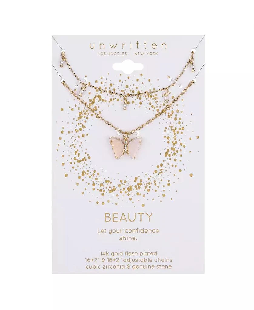 Unwritten Opalite Butterfly and Glass Cultivated Pearl Layered Pendant Necklace Set 4