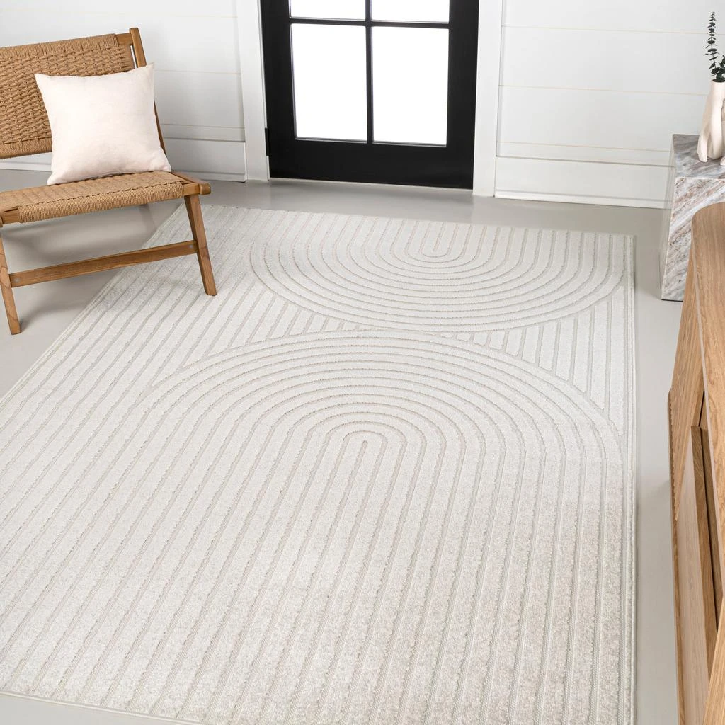 JONATHAN Y Sofia High-Low MidCentury Modern Arch Stripe Two-Tone Beige/Cream Runner Rug 7