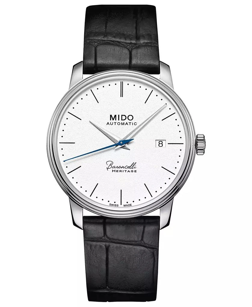 MIDO Men's Swiss Automatic Baroncelli III Heritage Black Leather Strap Watch 39mm 1