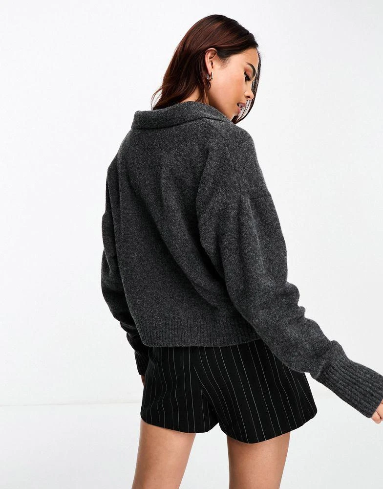 Monki Monki long sleeve collar knitted sweater in dark grey 4