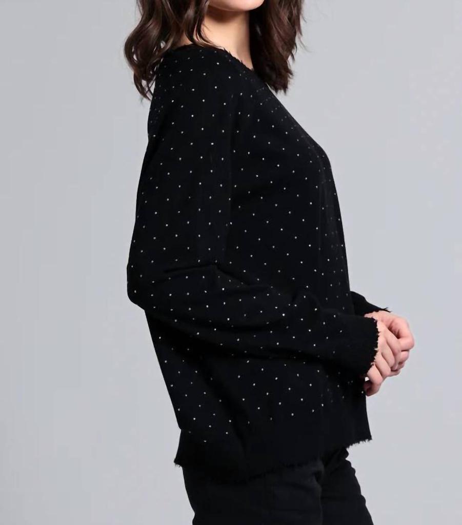 Minnie Rose Minnie Rose - Cotton Cashmere Relaxed Frayed With Studs