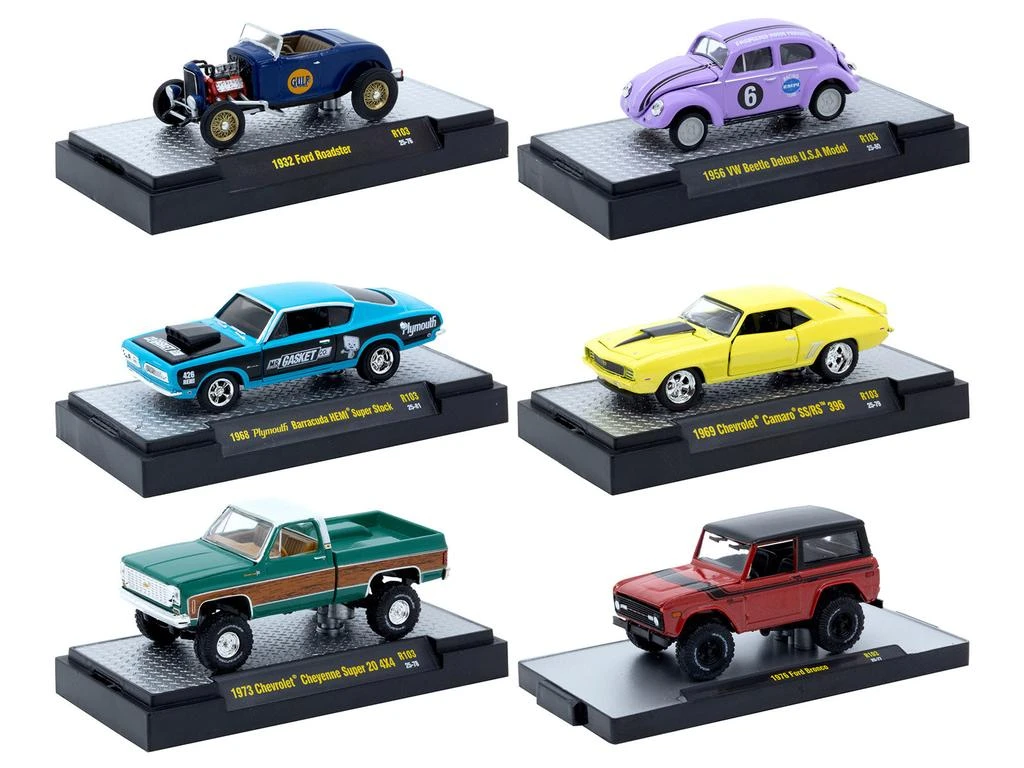 M2 "Auto-Thentics" 6 piece Set Release 103 IN DISPLAY CASES Limited Edition 1/64 Diecast Model Cars by  Machines