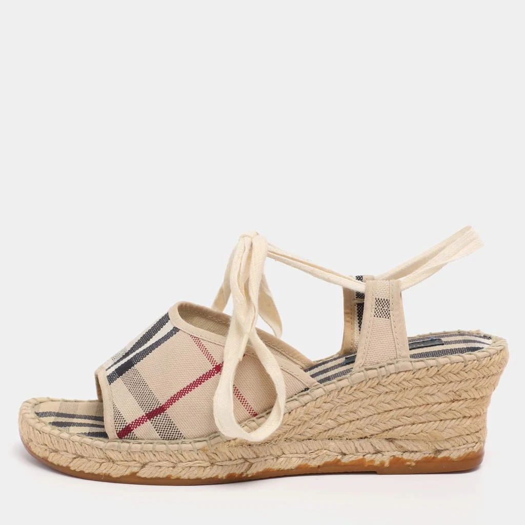 Burberry Burberry Beige Canvas Nova Check Wedge Ankle Strap Espadrilles Size 38