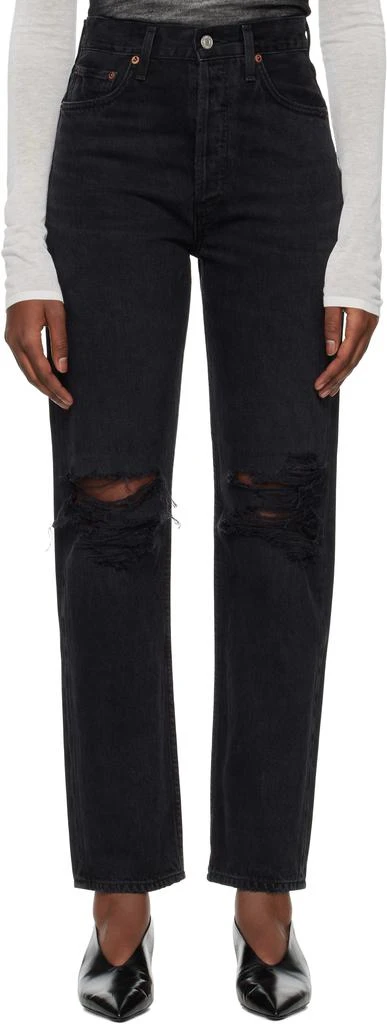 AGOLDE Black 90's Pinch Waist High Rise Straight Jeans 1