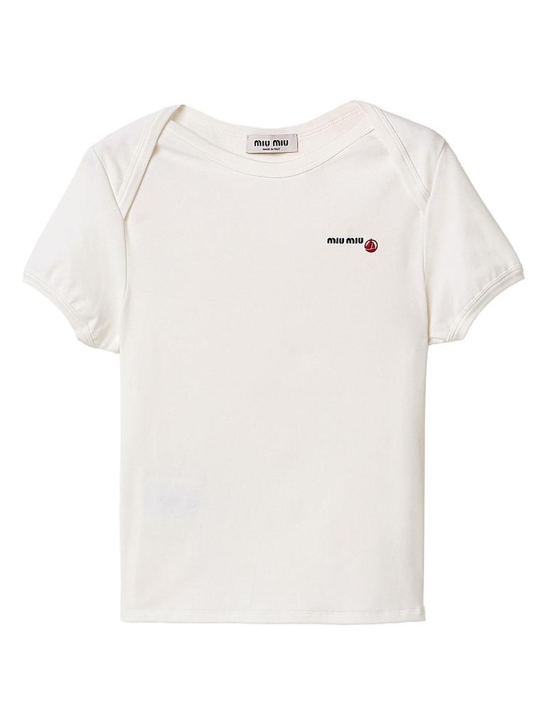Tシャツ・カットソー MIUMIU RIBBED T-SHIRT WITH LACE INSERTS Miu Miu Ribbed Jersey And Lace T-Shirt - White | Editorialist
