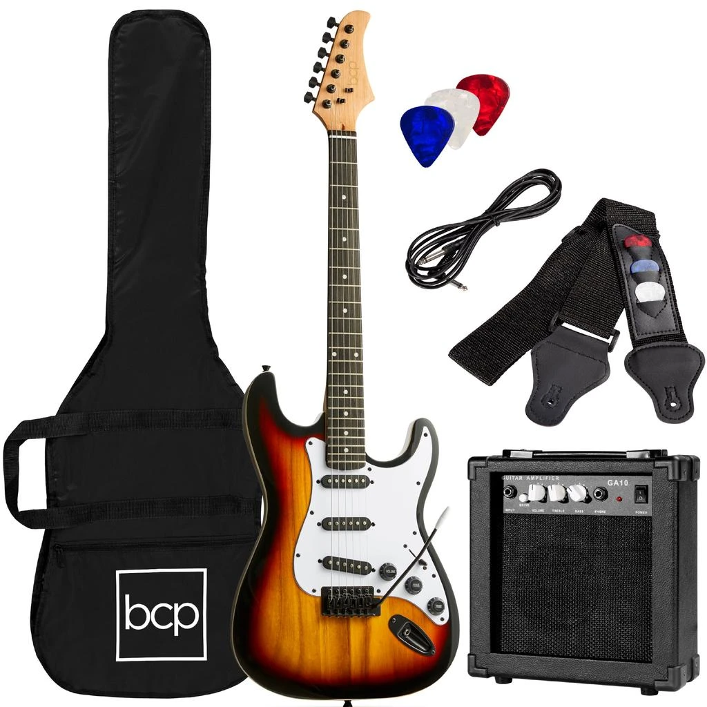 Best Choice Products 39in Full Size Beginner Electric Guitar Kit with Case, Strap, Amp, Whammy Bar 12
