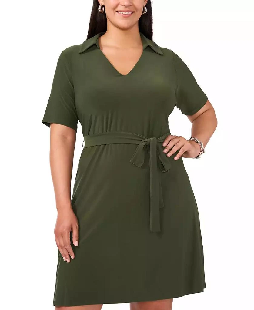 MSK Plus Size Collared-V-Neck Tie-Waist Short-Sleeve Dress 3