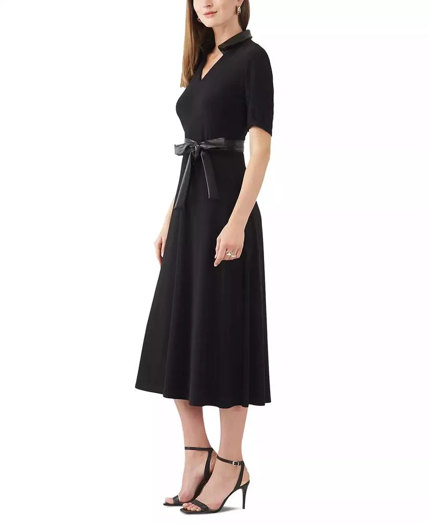 MSK Petite Faux-Leather-Trim Belted Midi Dress 3