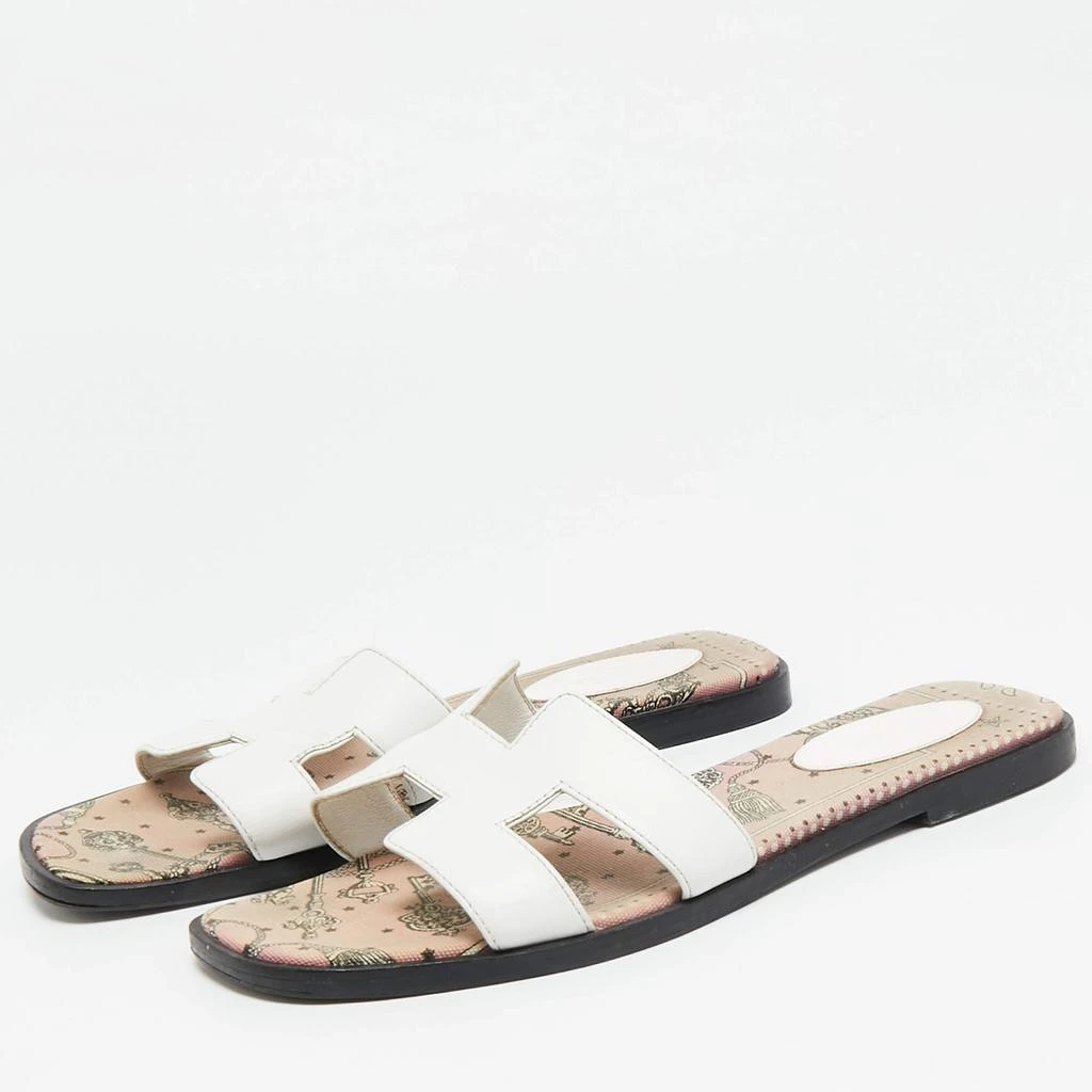Hermes Hermes White Leather Oran Slide Sandals Size 38.5 2