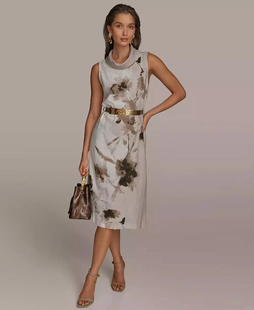 Donna Karan Women's Funnel-Neck Belted Dress 1