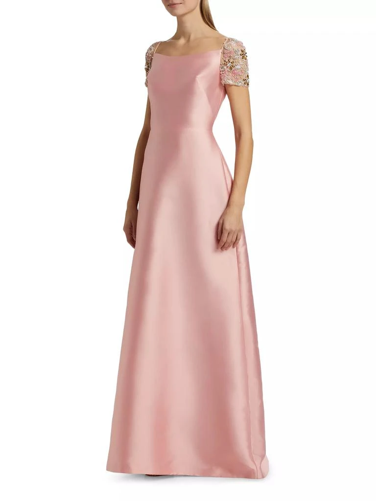 REEM ACRA Embellished-Sleeve Satin A-Line Gown 4