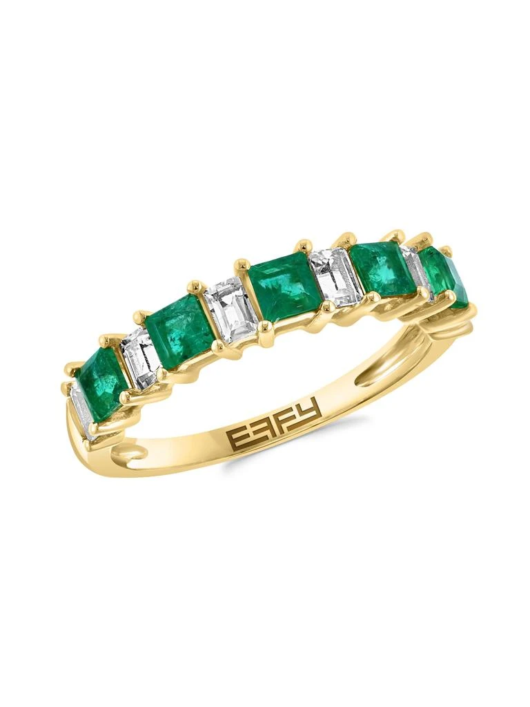 Effy 14K Yellow Gold, Emerald 
White Sapphire Ring