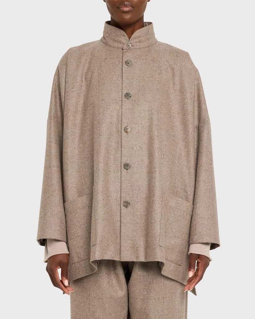Eskandar Wide Longer-Back Double Stand Collar Jacket (Long Length) 4