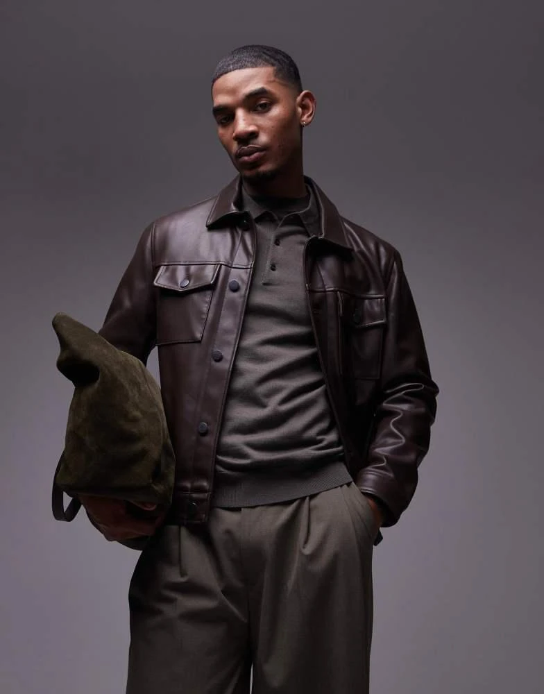 Mango Mango faux leather jacket in dark brown 1