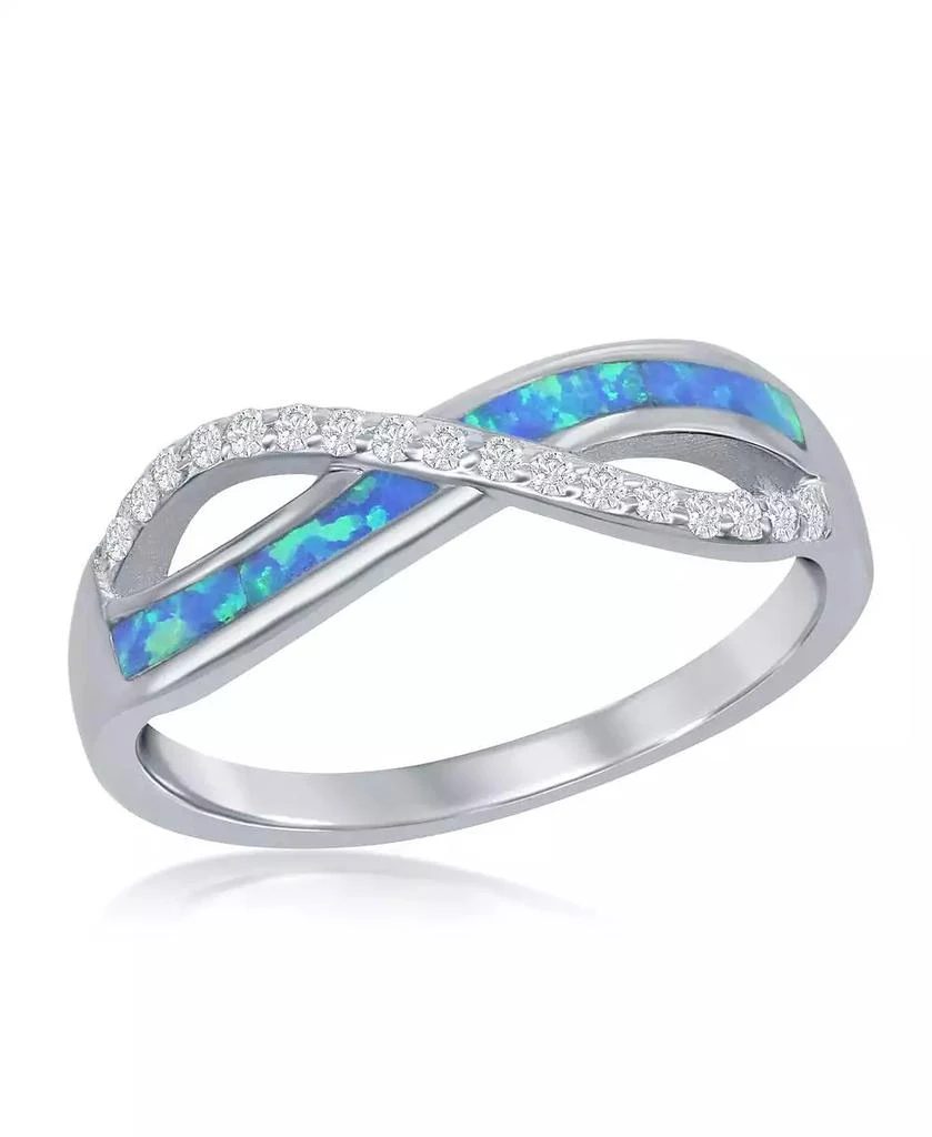 Caribbean Treasures Sterling Silver CZ and Blue Inlay Synthetic Opal Infinity Ring