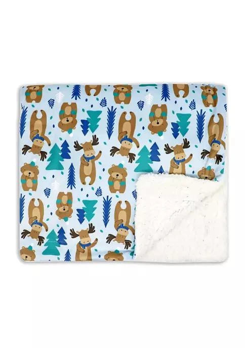 Baby Mode Baby Boys and Girls Moose Bear Minky Sherpa Blanket