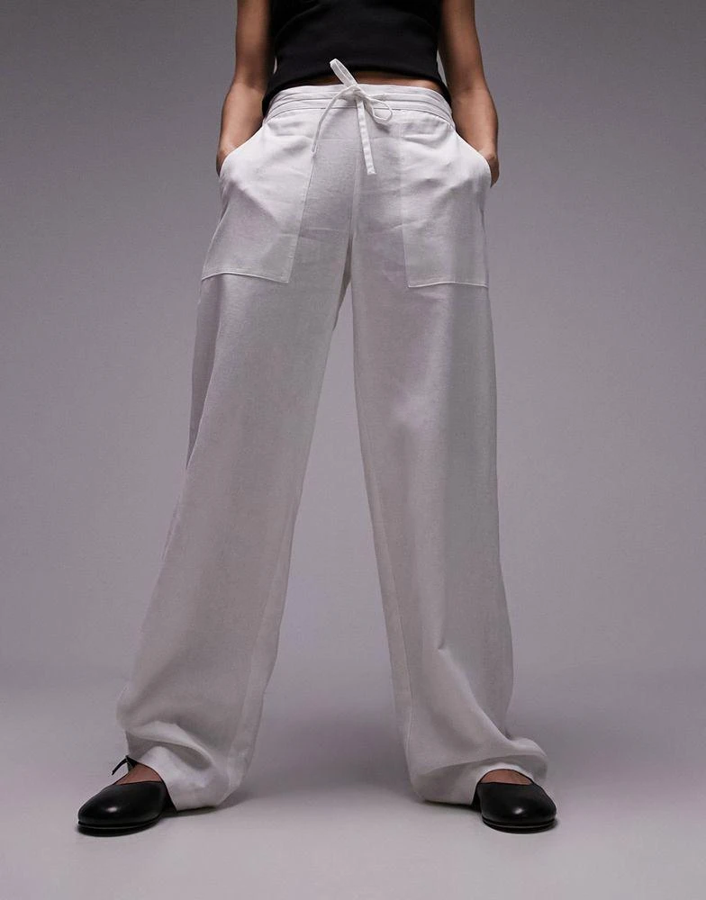 Topshop Topshop straight leg linen trouser in white 2